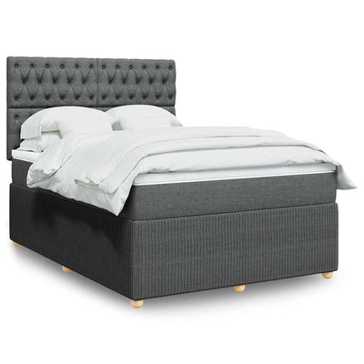 Stella Homewares Box Spring Bed with Mattress Dark Grey Double Fabric
