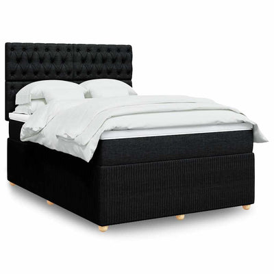 Stella Homewares Box Spring Bed with Mattress Black Double Fabric