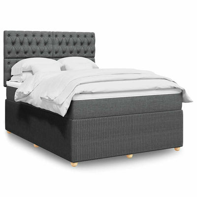 Stella Homewares Box Spring Bed with Mattress Dark Grey Queen Fabric
