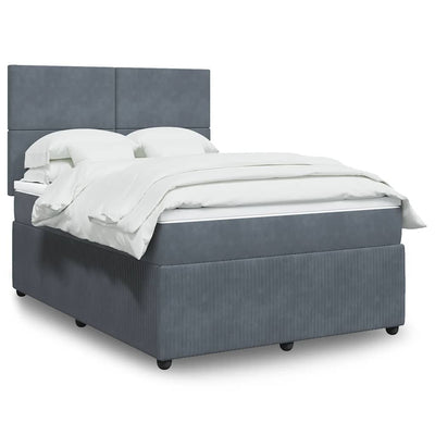 Stella Homewares Box Spring Bed with Mattress Dark Grey Queen Velvet