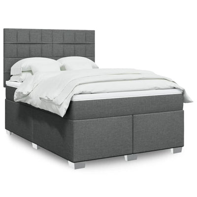 Stella Homewares Box Spring Bed with Mattress Dark Grey Queen Fabric