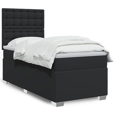 Stella Homewares Box Spring Bed with Mattress Black King Single Faux Leather