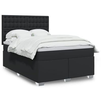 Stella Homewares Box Spring Bed with Mattress Black Queen Faux Leather