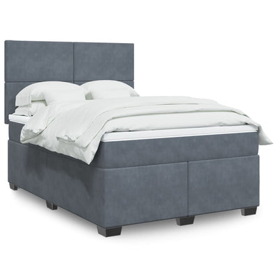 Stella Homewares Box Spring Bed with Mattress Dark Grey Queen Velvet