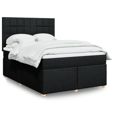Stella Homewares Box Spring Bed with Mattress Black Queen Fabric