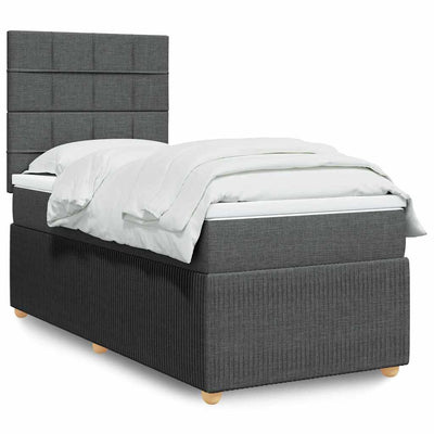 Stella Homewares Box Spring Bed with Mattress Dark Grey King Single Fabric
