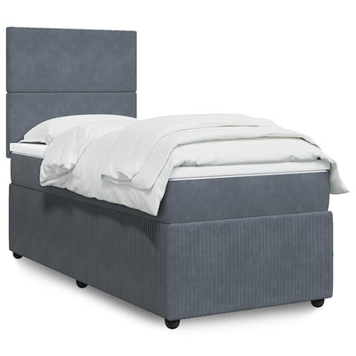 Stella Homewares Box Spring Bed with Mattress Dark Grey King Single Velvet