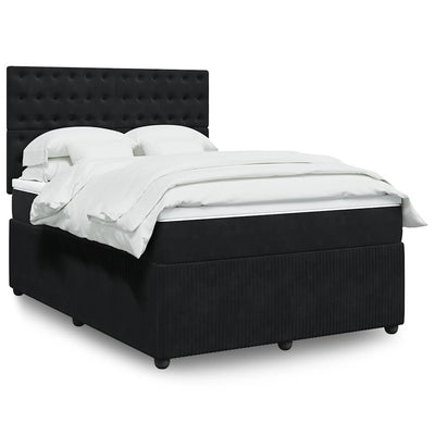 Stella Homewares Box Spring Bed with Mattress Black Queen Velvet