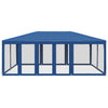 Stella Homewares Party Tent with 10 Mesh Sidewalls Blue 6x4 m HDPE