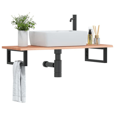 Stella Homewares Basin Shelf Wall Mounted Steel and Solid Wood Oak