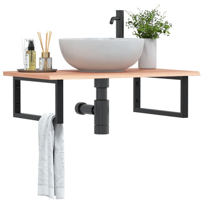 Stella Homewares Basin Shelf Wall Mounted Steel and Solid Wood Oak