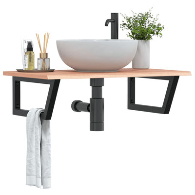 Stella Homewares Basin Shelf Wall Mounted Steel and Solid Wood Oak