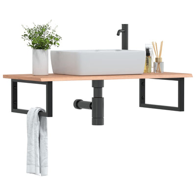 Stella Homewares Basin Shelf Wall Mounted Steel and Solid Wood Oak