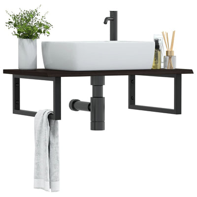 Stella Homewares Basin Shelf Wall Mounted Steel and Solid Wood Oak