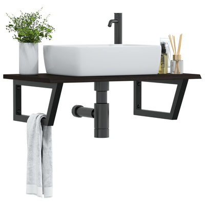 Stella Homewares Basin Shelf Wall Mounted Steel and Solid Wood Oak