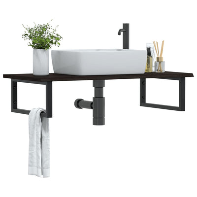 Stella Homewares Basin Shelf Wall Mounted Steel and Solid Wood Oak