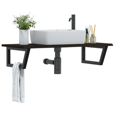 Stella Homewares Basin Shelf Wall Mounted Steel and Solid Wood Oak