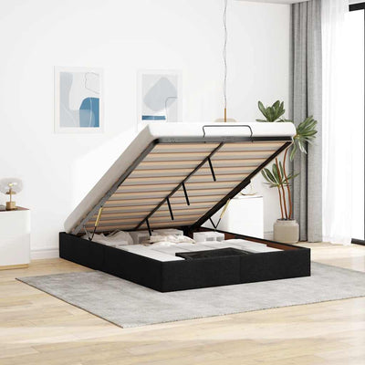 Stella Homewares Ottoman Storage Bed Frame without Mattress Black Double Fabric