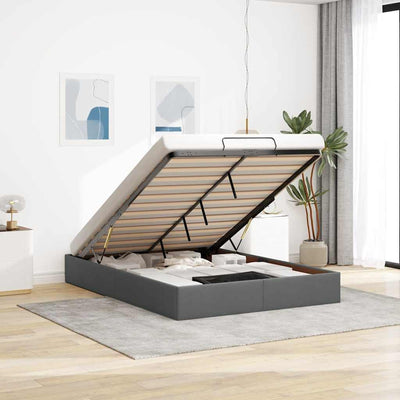 Stella Homewares Ottoman Storage Bed Frame without Mattress Dark Grey Queen Fabric