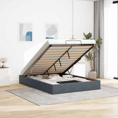 Stella Homewares Ottoman Storage Bed Frame No Mattress Dark Grey Double Velvet
