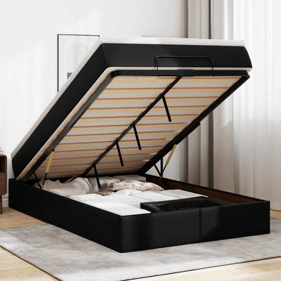 Stella Homewares Ottoman Bed with Mattress Black Super Single Faux Leather