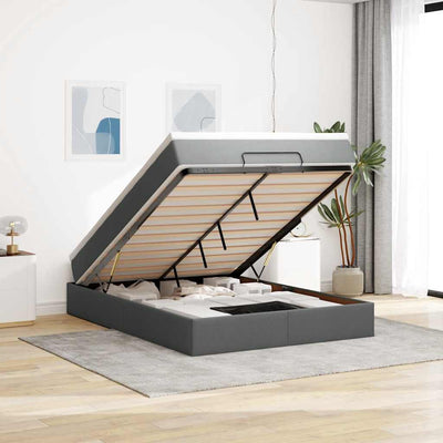 Stella Homewares Ottoman Bed with Mattress Dark Grey Double Fabric