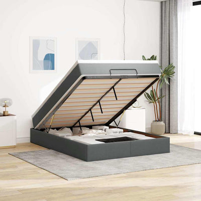 Stella Homewares Ottoman Bed with Mattress Dark Grey Queen Fabric