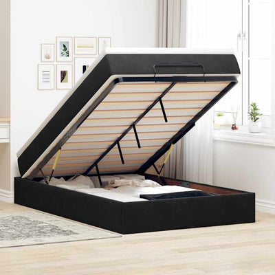 Stella Homewares Ottoman Bed with Mattress Black King Single Velvet