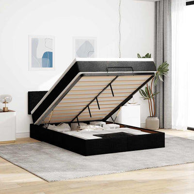 Stella Homewares Ottoman Bed with Mattress Black Queen Fabric