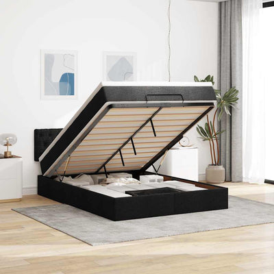 Stella Homewares Ottoman Bed with Mattress Black Double Fabric