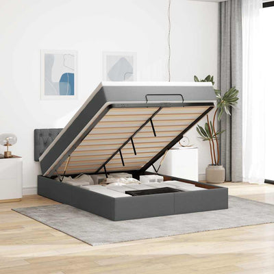 Stella Homewares Ottoman Bed with Mattress Dark Grey Queen Fabric