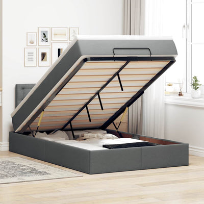 Stella Homewares Ottoman Bed with Mattress Dark Grey King Single Fabric