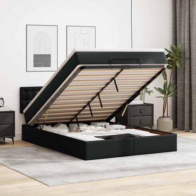Stella Homewares Ottoman Bed with Mattresses & LEDs Black Queen Faux Leather