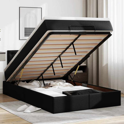Stella Homewares Ottoman Bed with Mattresses & LEDs Black King Single Faux Leather