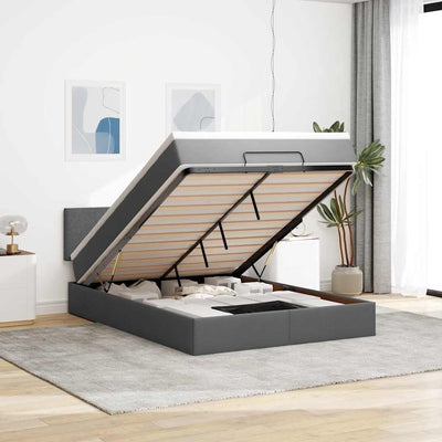 Stella Homewares Ottoman Bed with Mattress & LEDs Dark Grey Queen Fabric