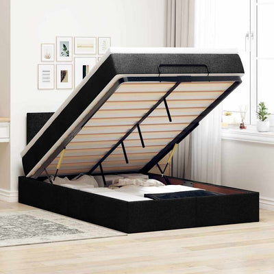 Stella Homewares Ottoman Bed with Mattress & LEDs Black King Single Fabric