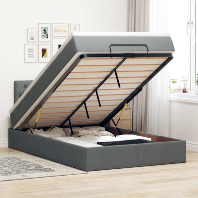 Stella Homewares Ottoman Bed with Mattress & LEDs Dark Grey King Single Fabric