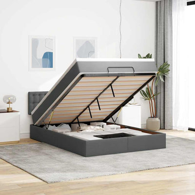 Stella Homewares Ottoman Bed with Mattress & LEDs Dark Grey Queen Fabric