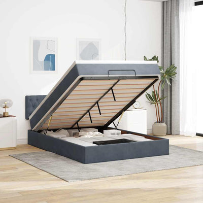 Stella Homewares Ottoman Bed with Mattress & LEDs Dark Grey Double Velvet