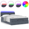Stella Homewares Ottoman Bed with Mattress & LEDs Dark Grey Queen Velvet