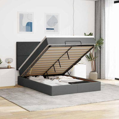 Stella Homewares Ottoman Bed with Mattress Dark Grey Double Fabric