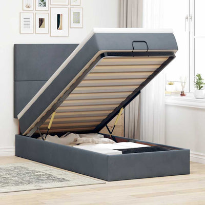Stella Homewares Ottoman Bed with Mattresses Dark Grey Queen Velvet