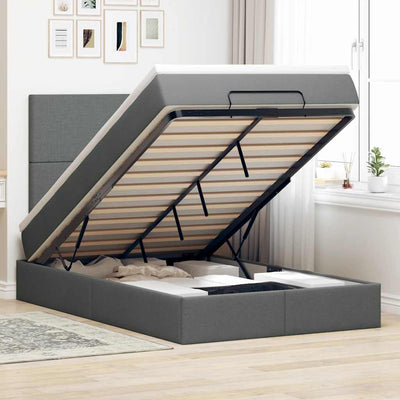 Stella Homewares Ottoman Bed with Mattress & LEDs Dark Grey King Single Fabric
