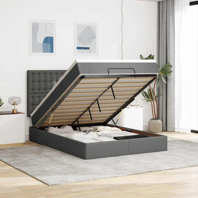 Stella Homewares Ottoman Bed with Mattress & LEDs Dark Grey Double Fabric