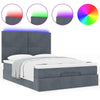 Stella Homewares Ottoman Bed with Mattresses & LEDs Dark Grey Queen Velvet