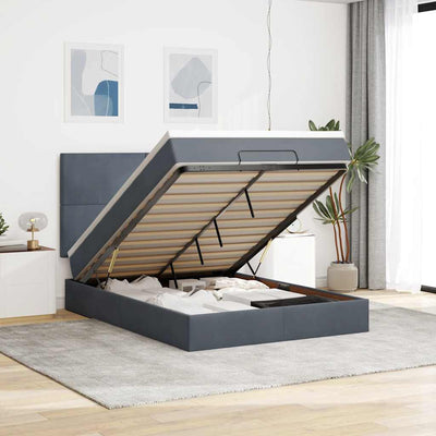 Stella Homewares Ottoman Bed with Mattresses & LEDs Dark Grey Queen Velvet