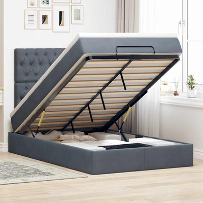 Stella Homewares Ottoman Bed with Mattresses & LEDs Dark Grey King Single Velvet