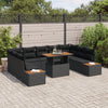 Stella Homewares 10 Piece Garden Dining Set with Cushions Black Poly Rattan Acacia