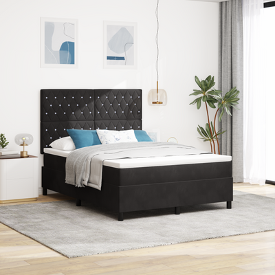 Stella Homewares Box Spring Bed with Mattress Black Queen Velvet