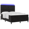 Stella Homewares Box Spring Bed with Mattress&LED Black Queen Velvet
